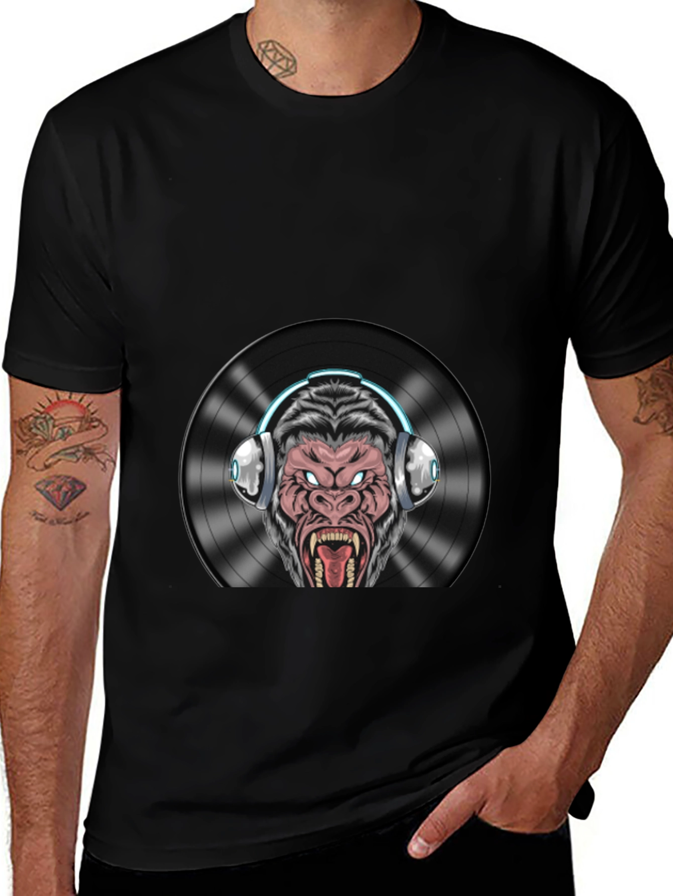 DJ Gorilla Graphic T-Shirt - Black Cotton Blend