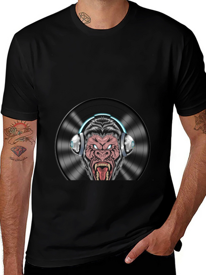 DJ Gorilla Graphic T-Shirt - Black Cotton Blend