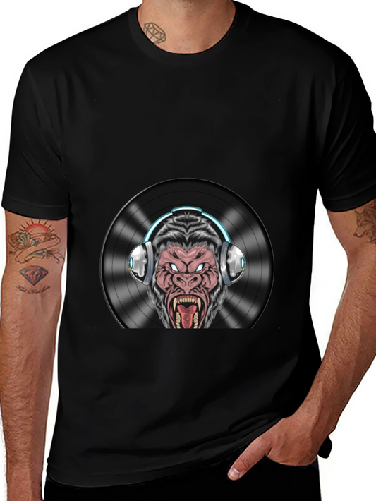 DJ Gorilla Graphic T-Shirt - Black Cotton Blend