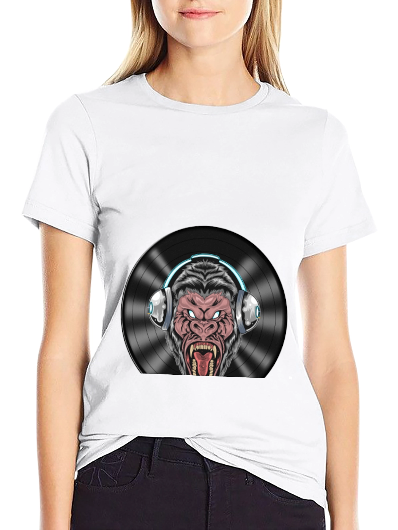 DJ Gorilla Graphic T-Shirt - Black Cotton Blend