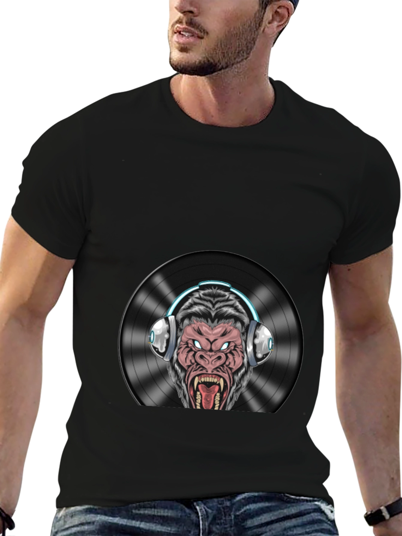 DJ Gorilla Graphic T-Shirt - Black Cotton Blend