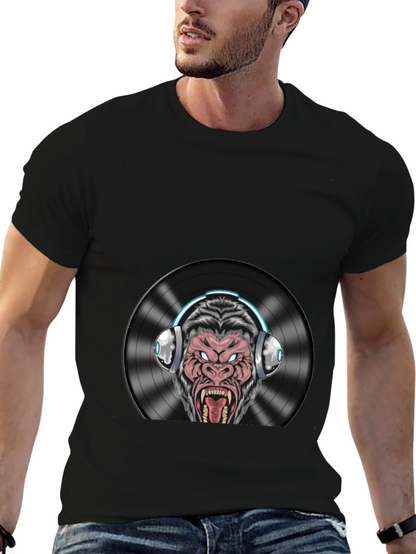 DJ Gorilla Graphic T-Shirt - Black Cotton Blend