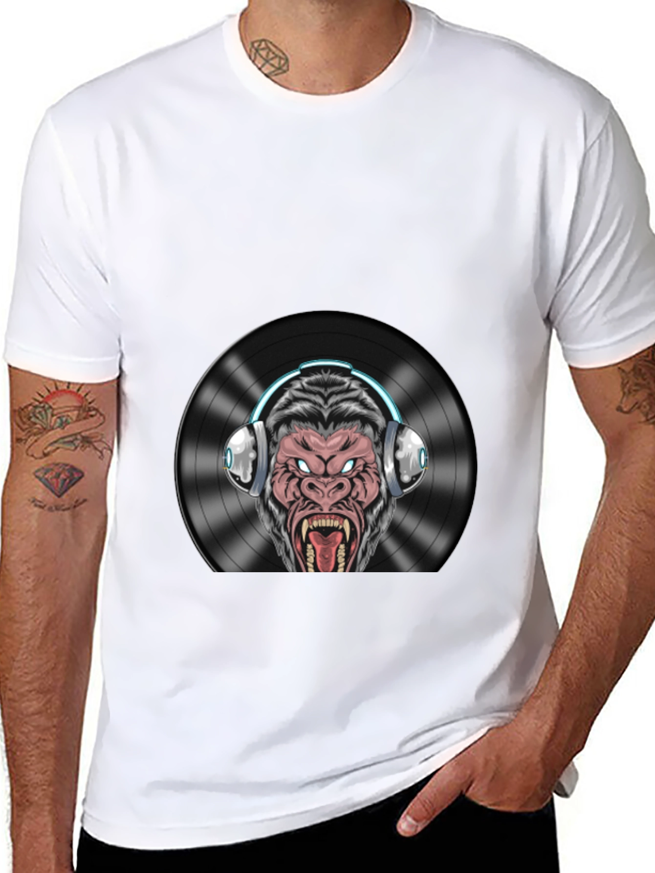 DJ Gorilla Graphic T-Shirt - Black Cotton Blend