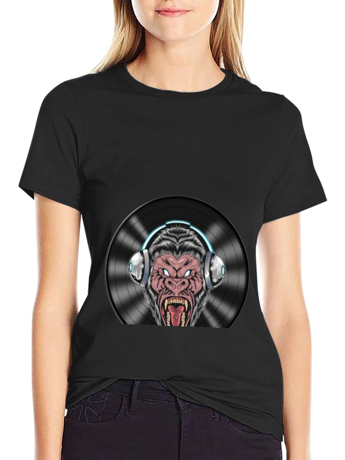 DJ Gorilla Graphic T-Shirt - Black Cotton Blend