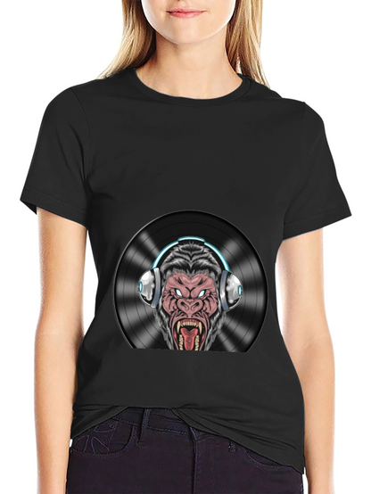 DJ Gorilla Graphic T-Shirt - Black Cotton Blend