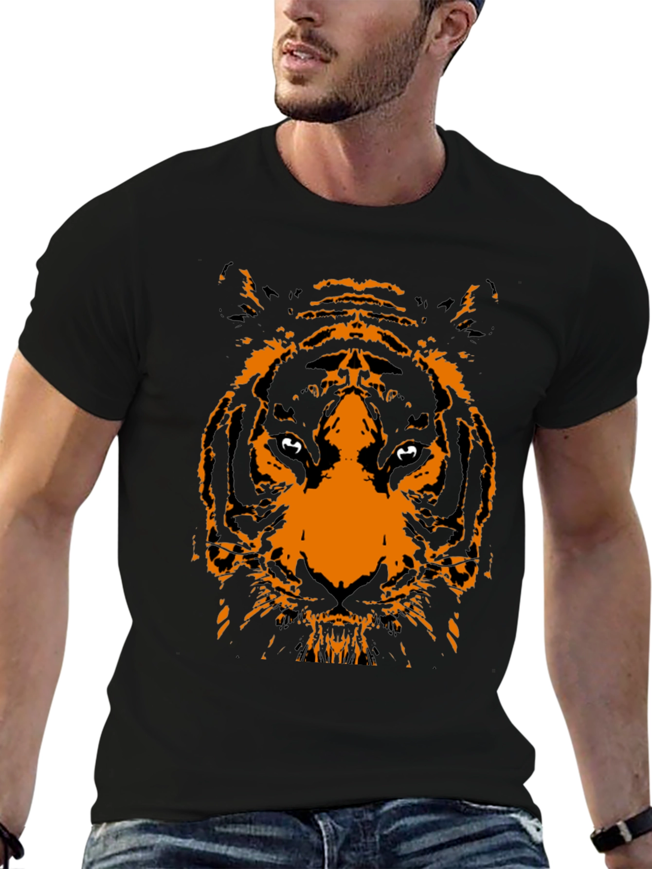 Black T-Shirt with Tiger Graphic