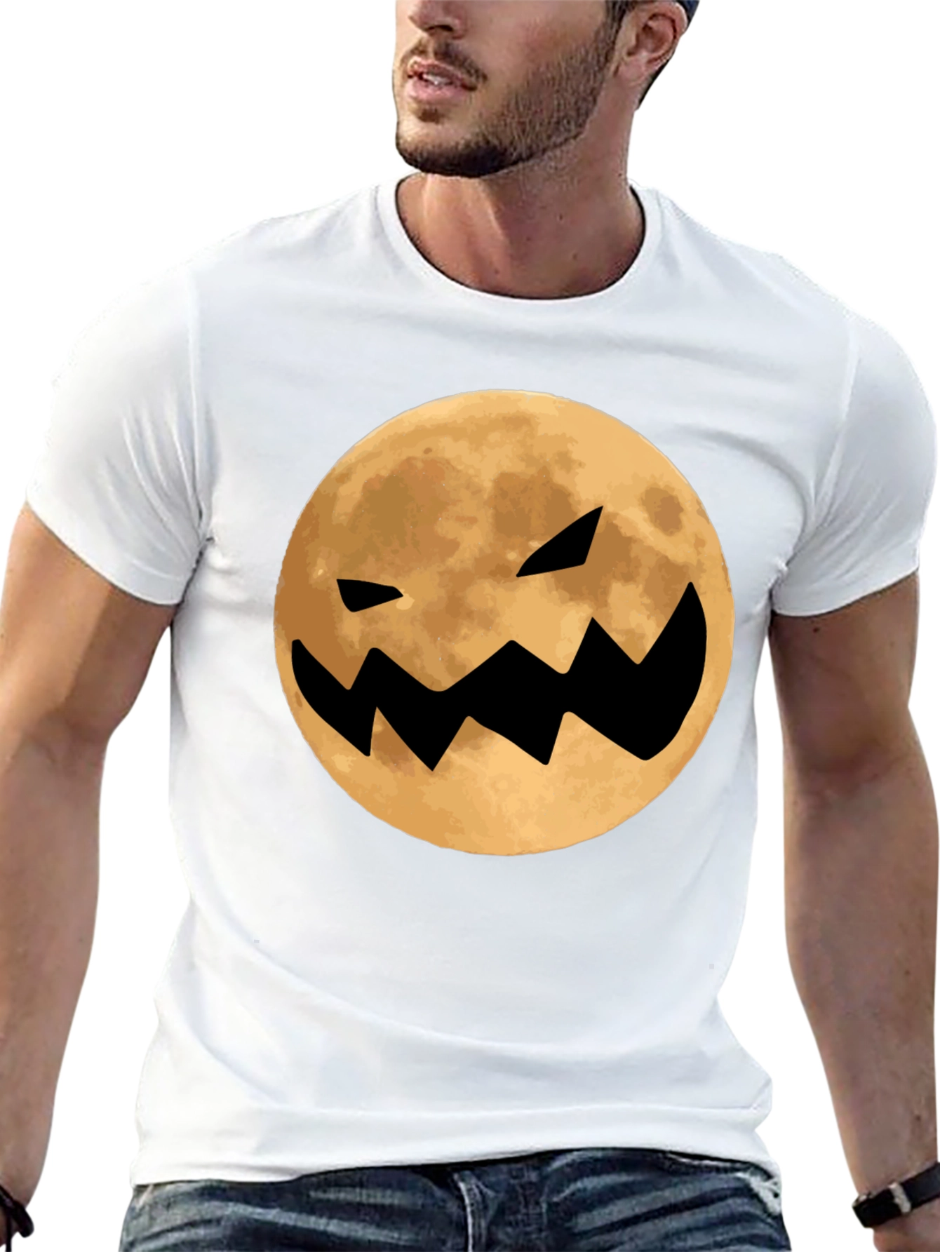 Spooky Moon Face Black T-Shirt