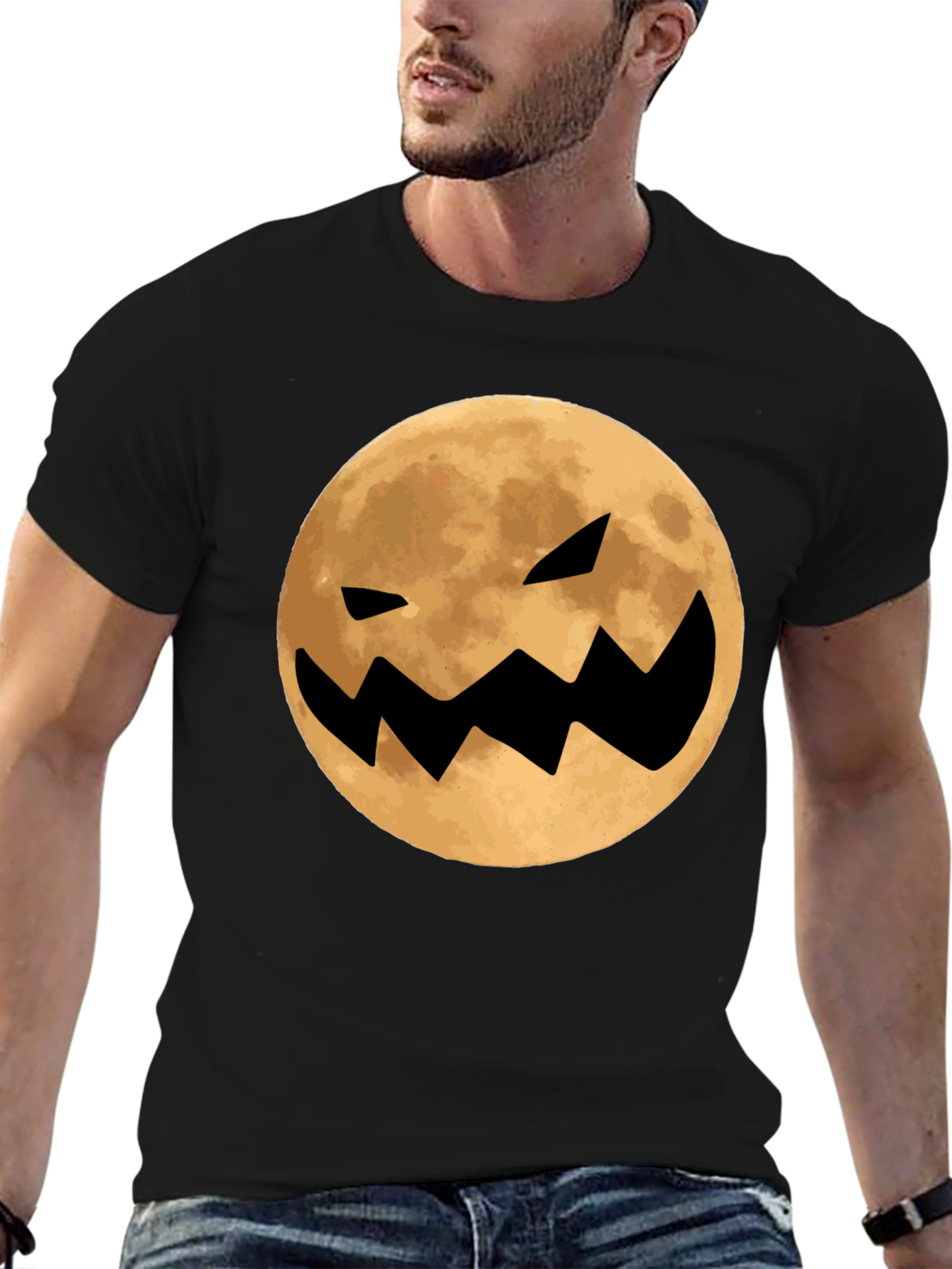 Spooky Moon Face Black T-Shirt
