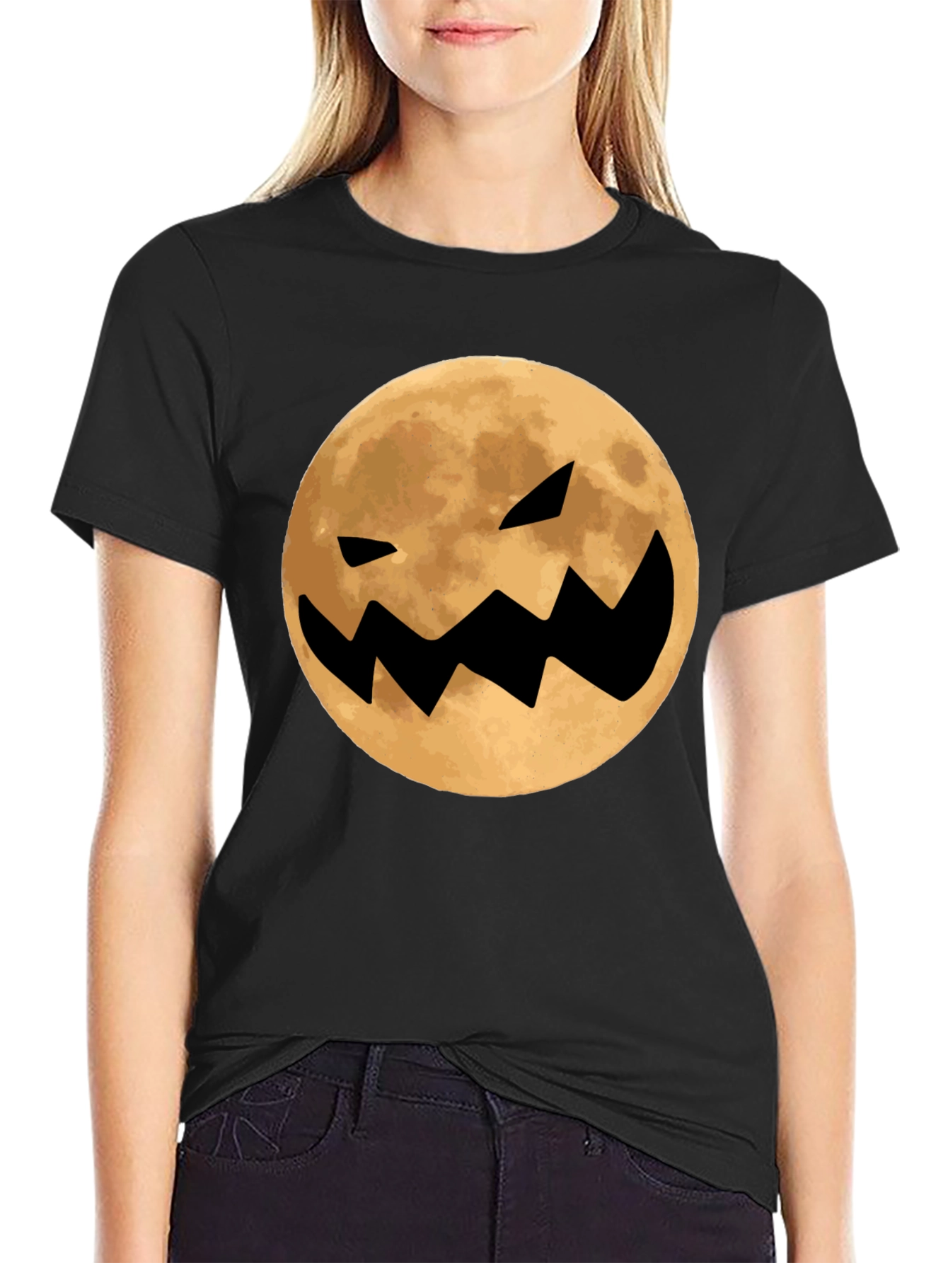 Spooky Moon Face Black T-Shirt