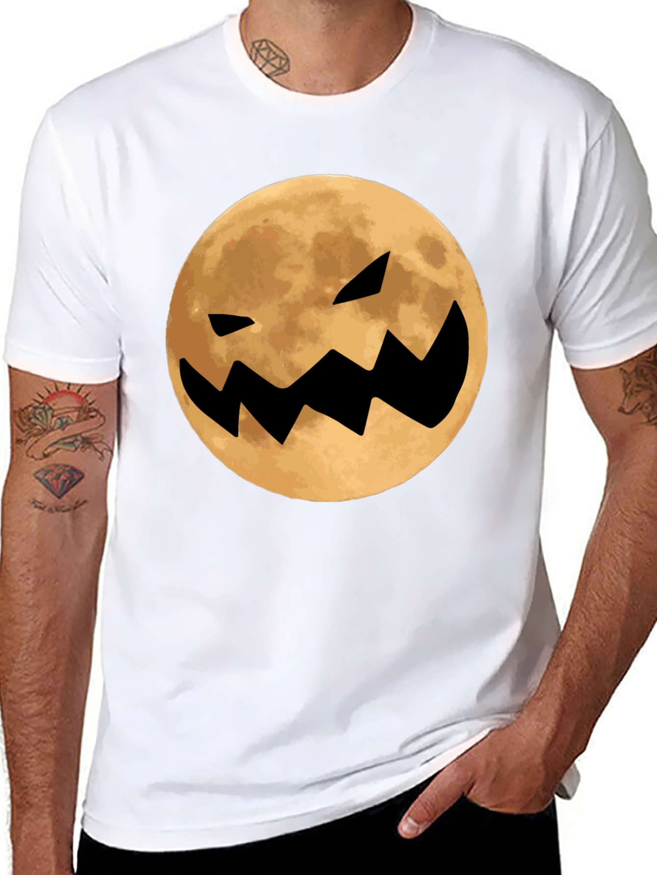 Spooky Moon Face Black T-Shirt