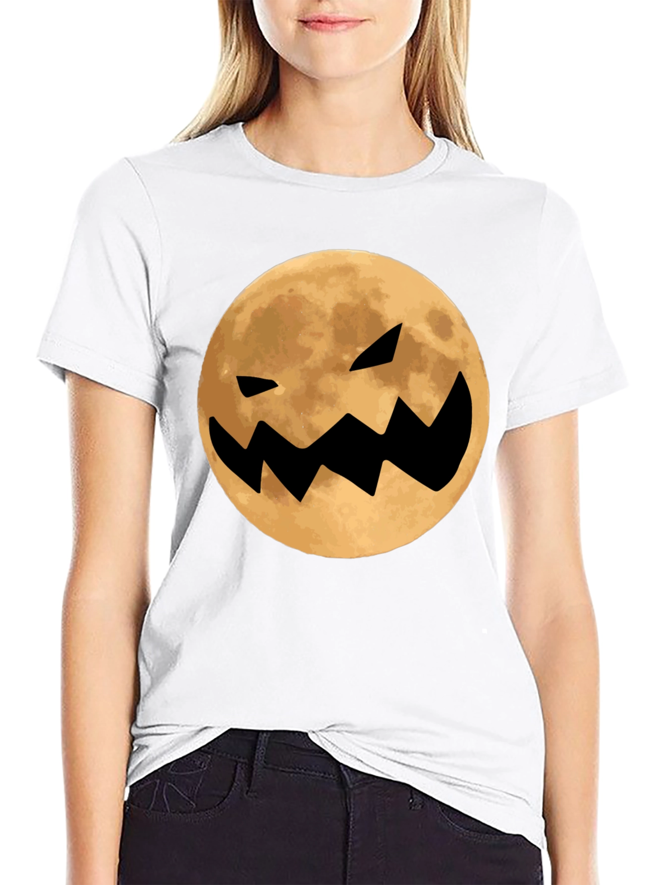Spooky Moon Face Black T-Shirt
