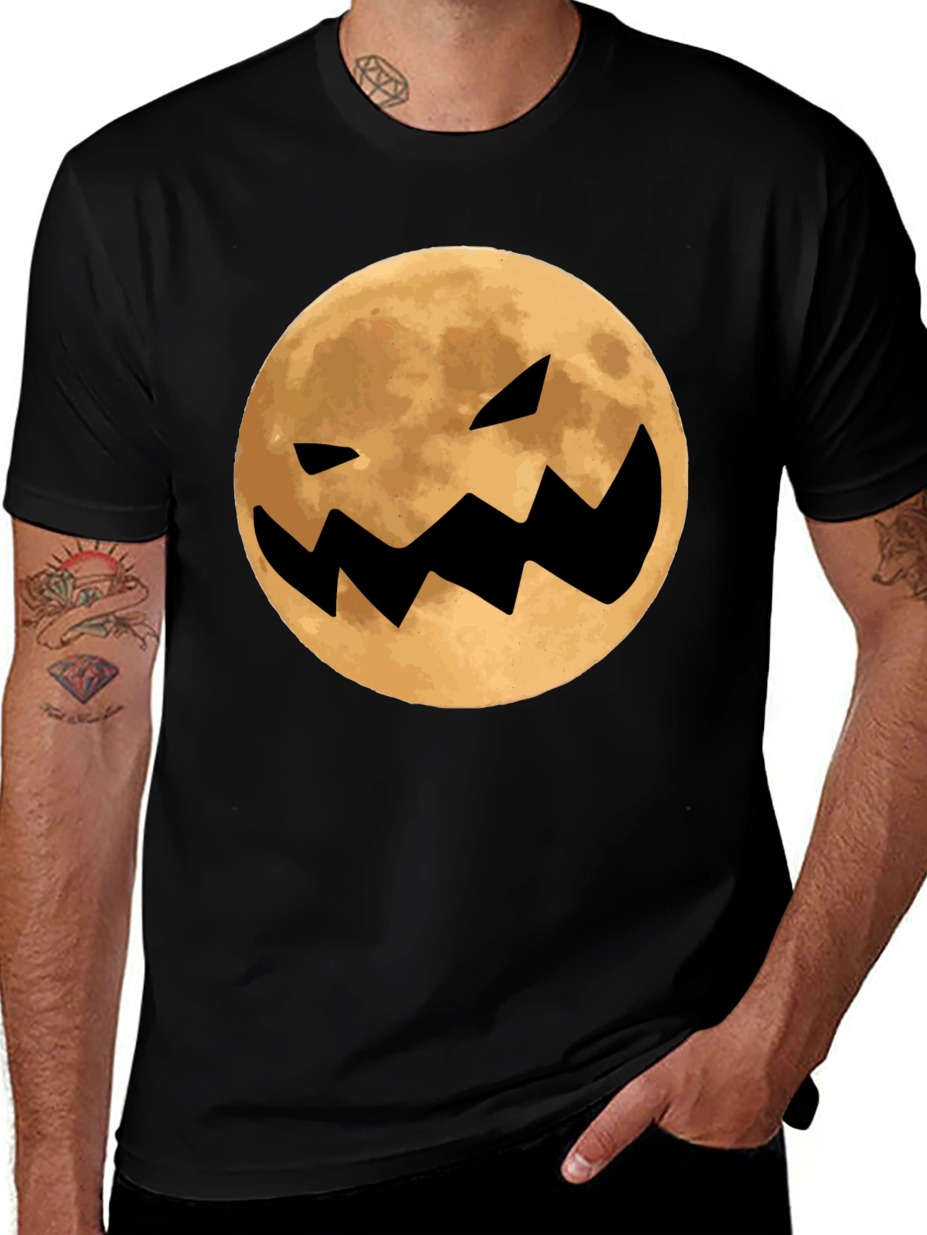 Spooky Moon Face Black T-Shirt