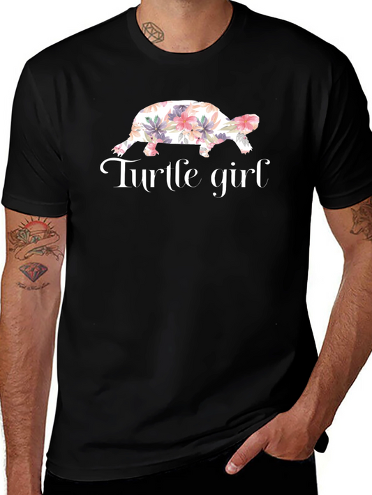Turtle Girl Floral Graphic T-Shirt