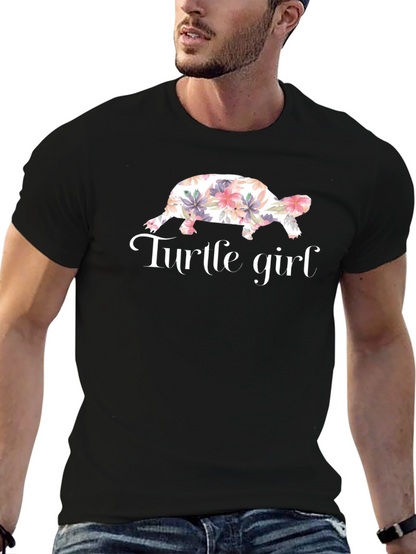 Turtle Girl Floral Graphic T-Shirt