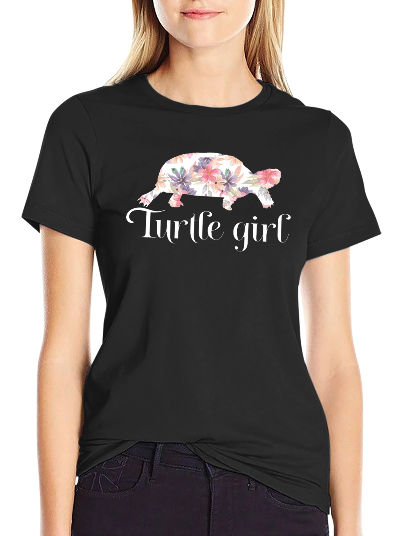 Turtle Girl Floral Graphic T-Shirt