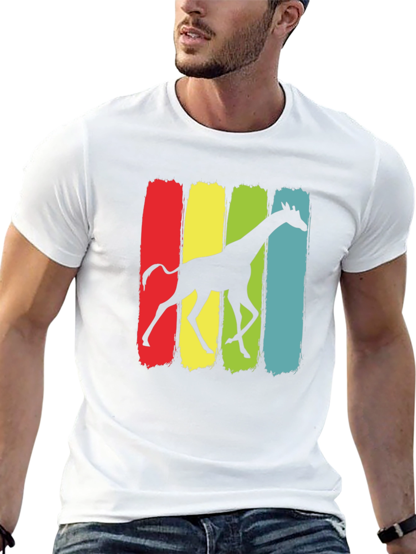 Giraffe Silhouette Graphic Print Black T-Shirt