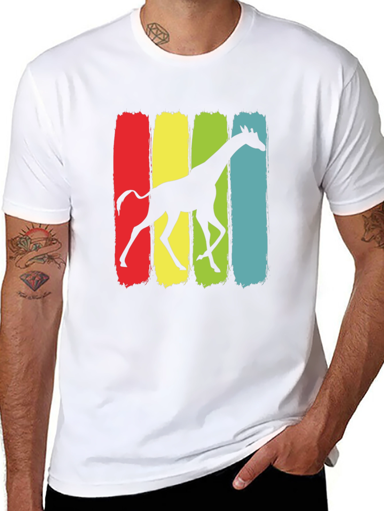 Giraffe Silhouette Graphic Print Black T-Shirt