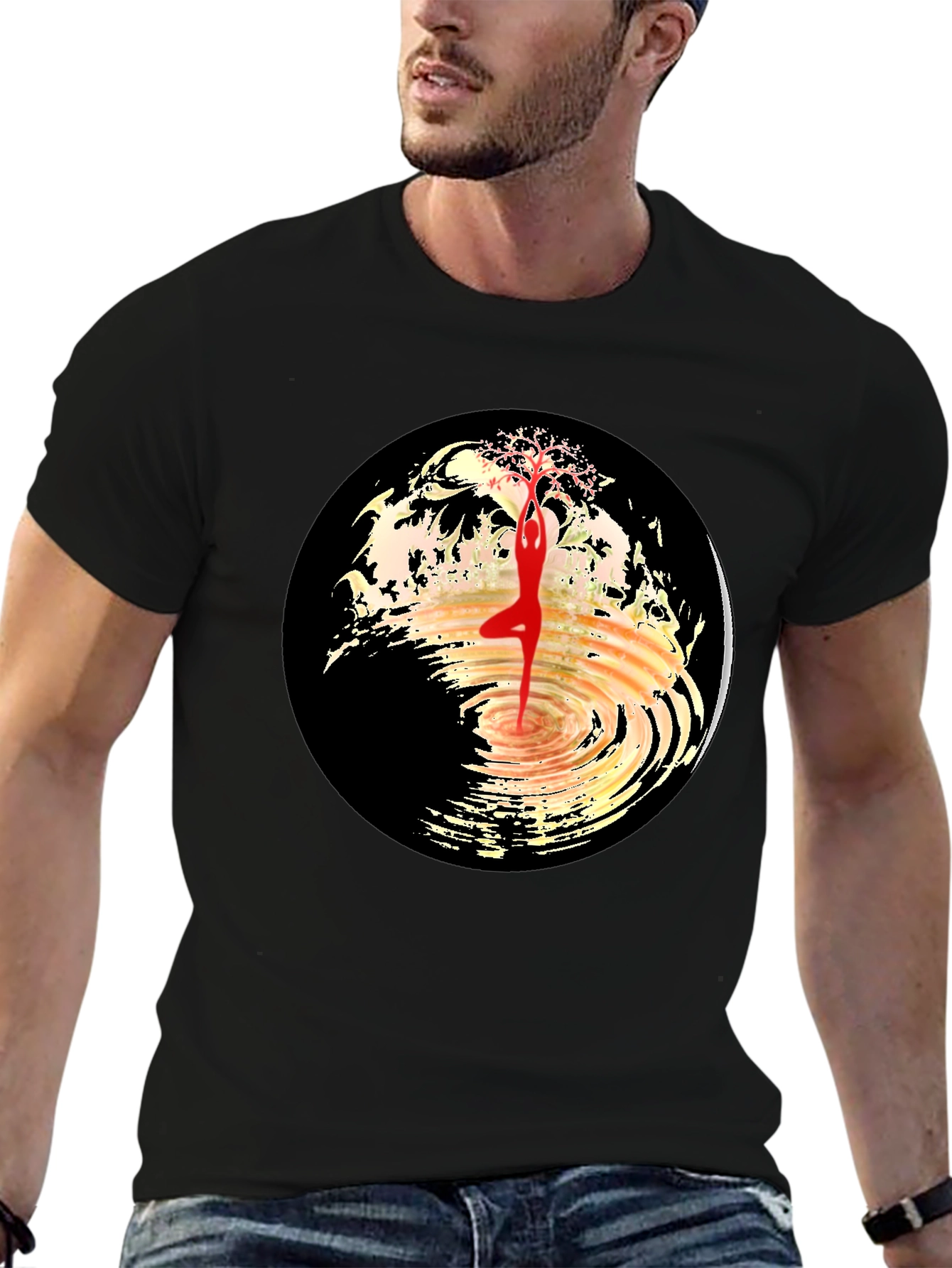 Yoga Tree Pose Graphic Tee - Black