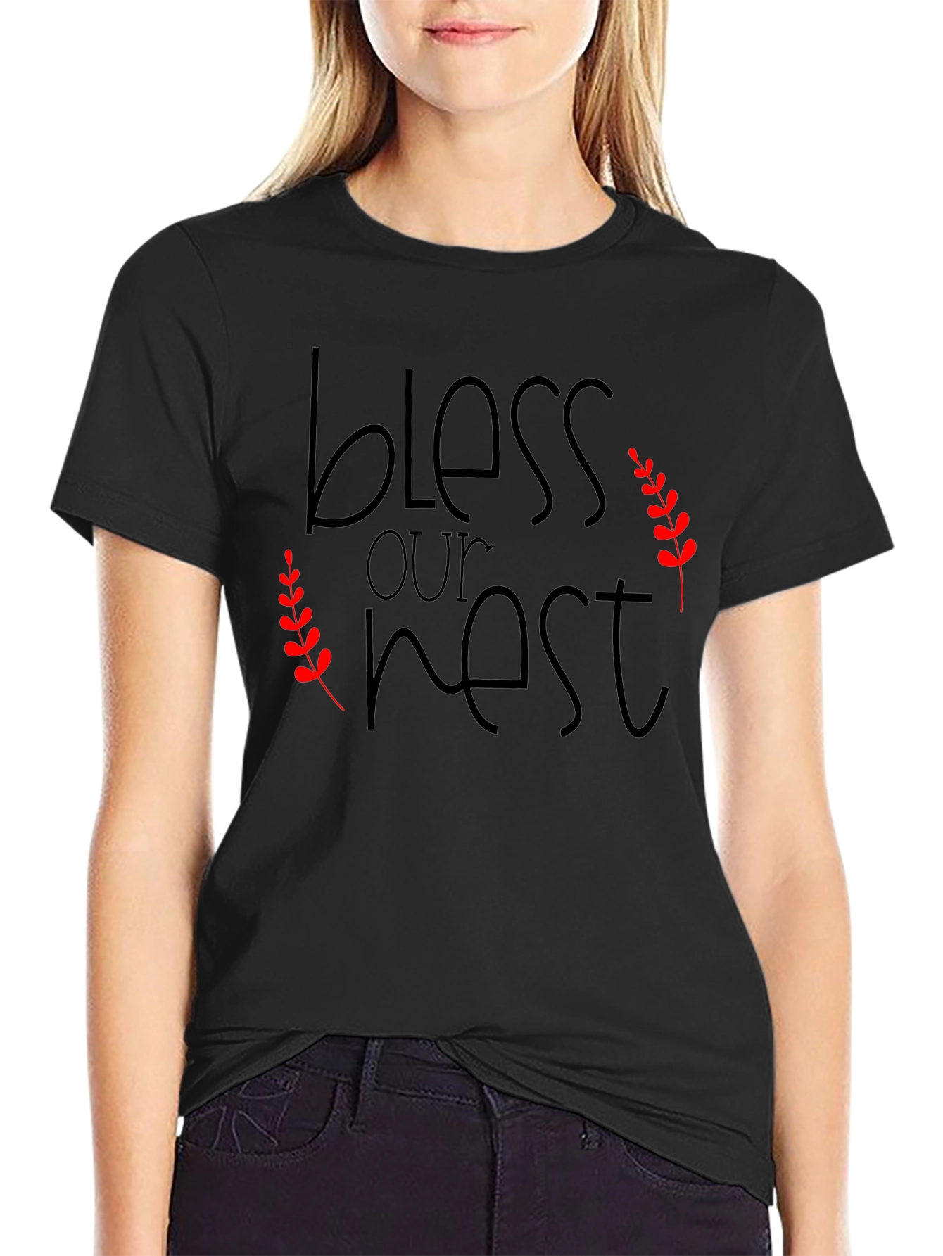 Bless Our Nest Black Graphic T-Shirt