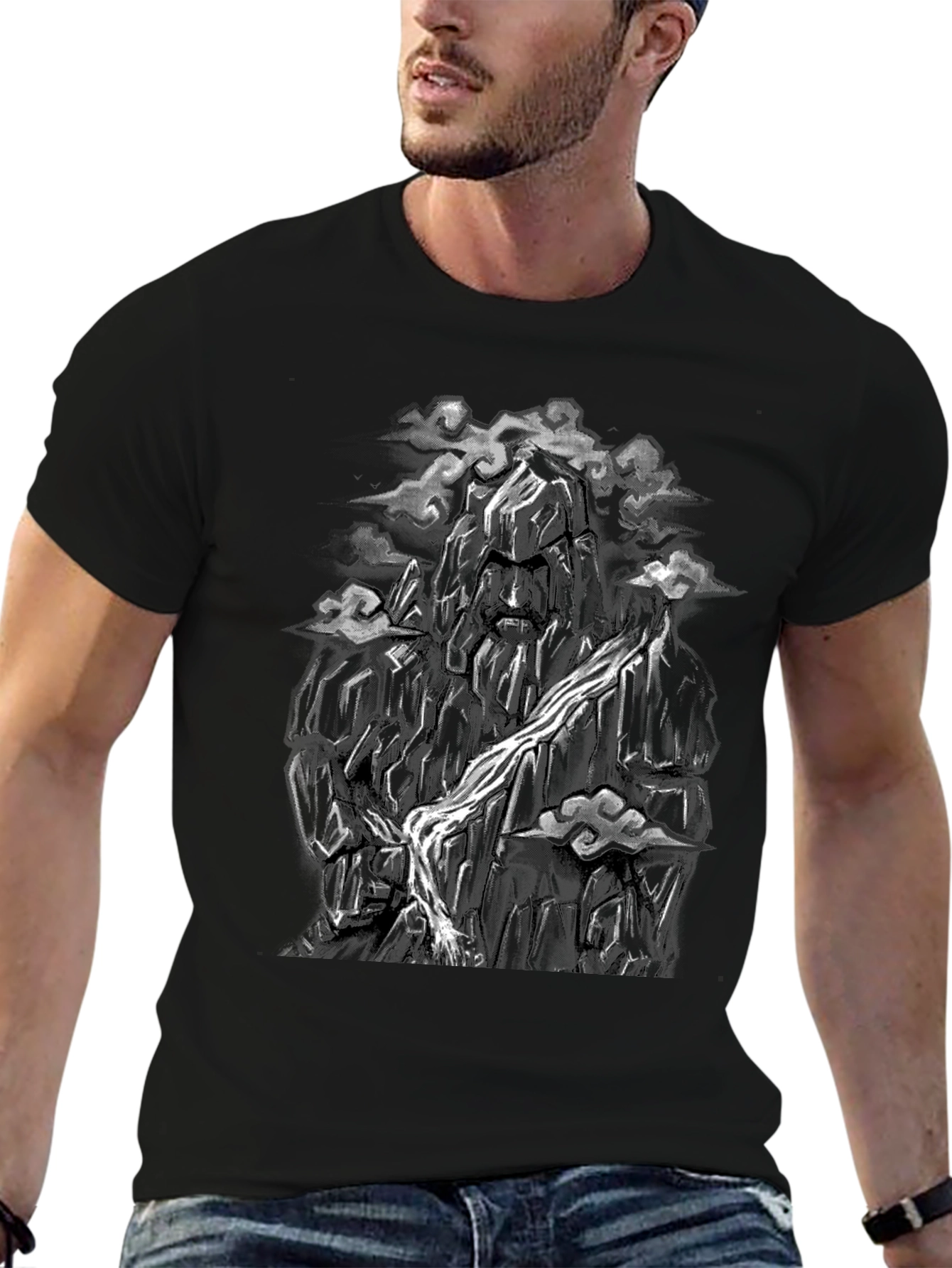 Mountain Face Graphic Tee - Black Cotton Blend