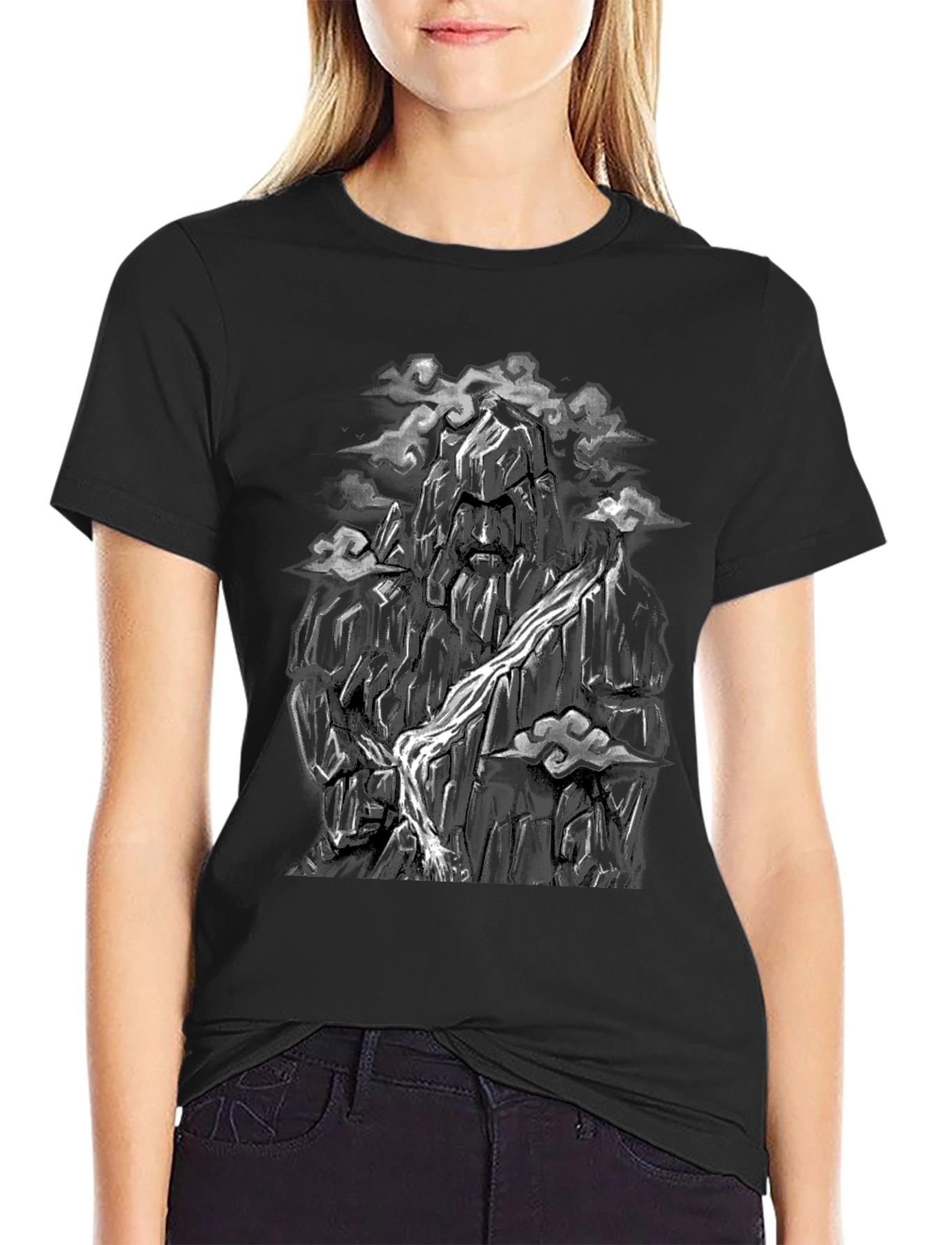 Mountain Face Graphic Tee - Black Cotton Blend