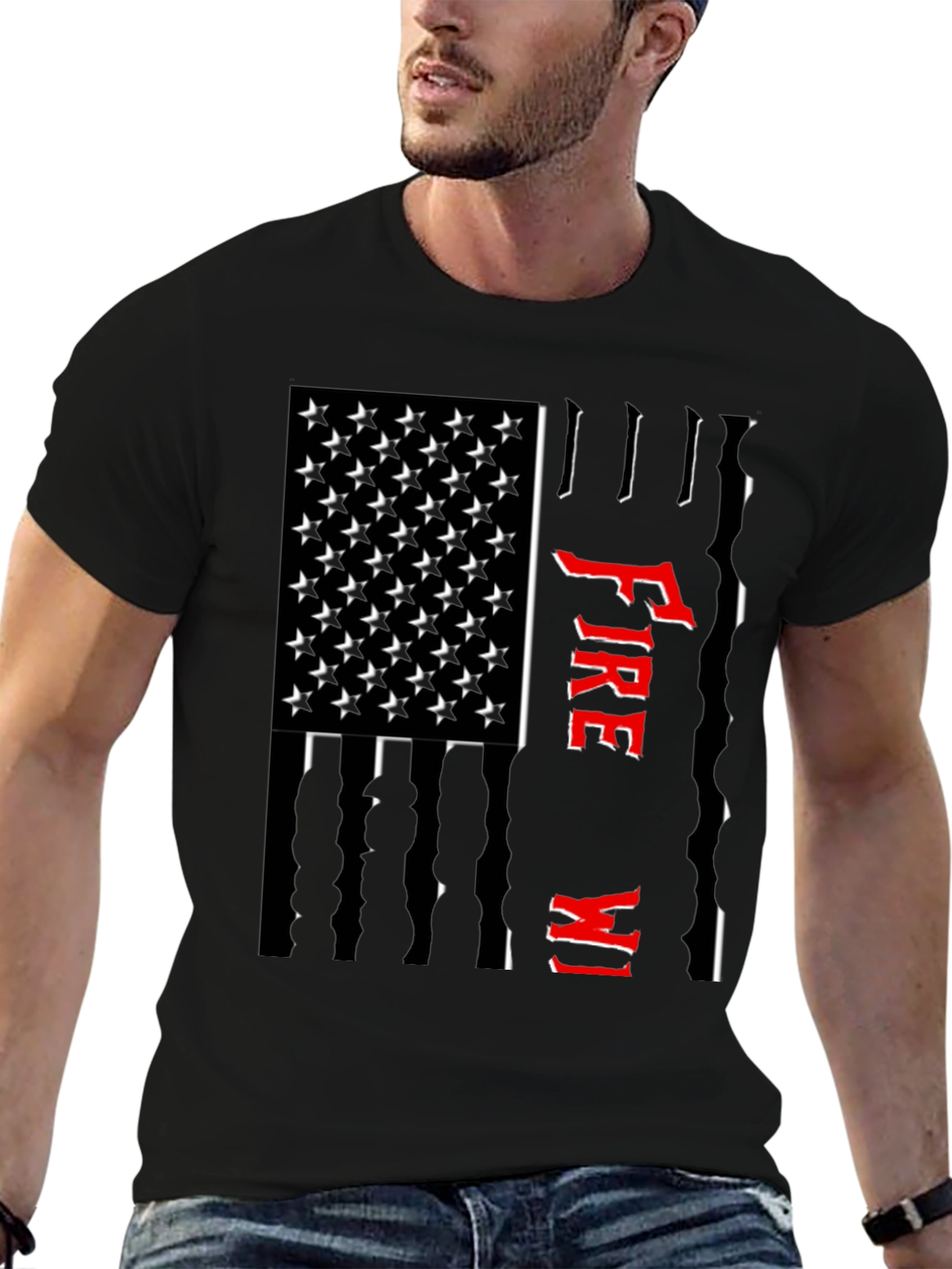 Firefighter USA Flag Graphic Tee - Black
