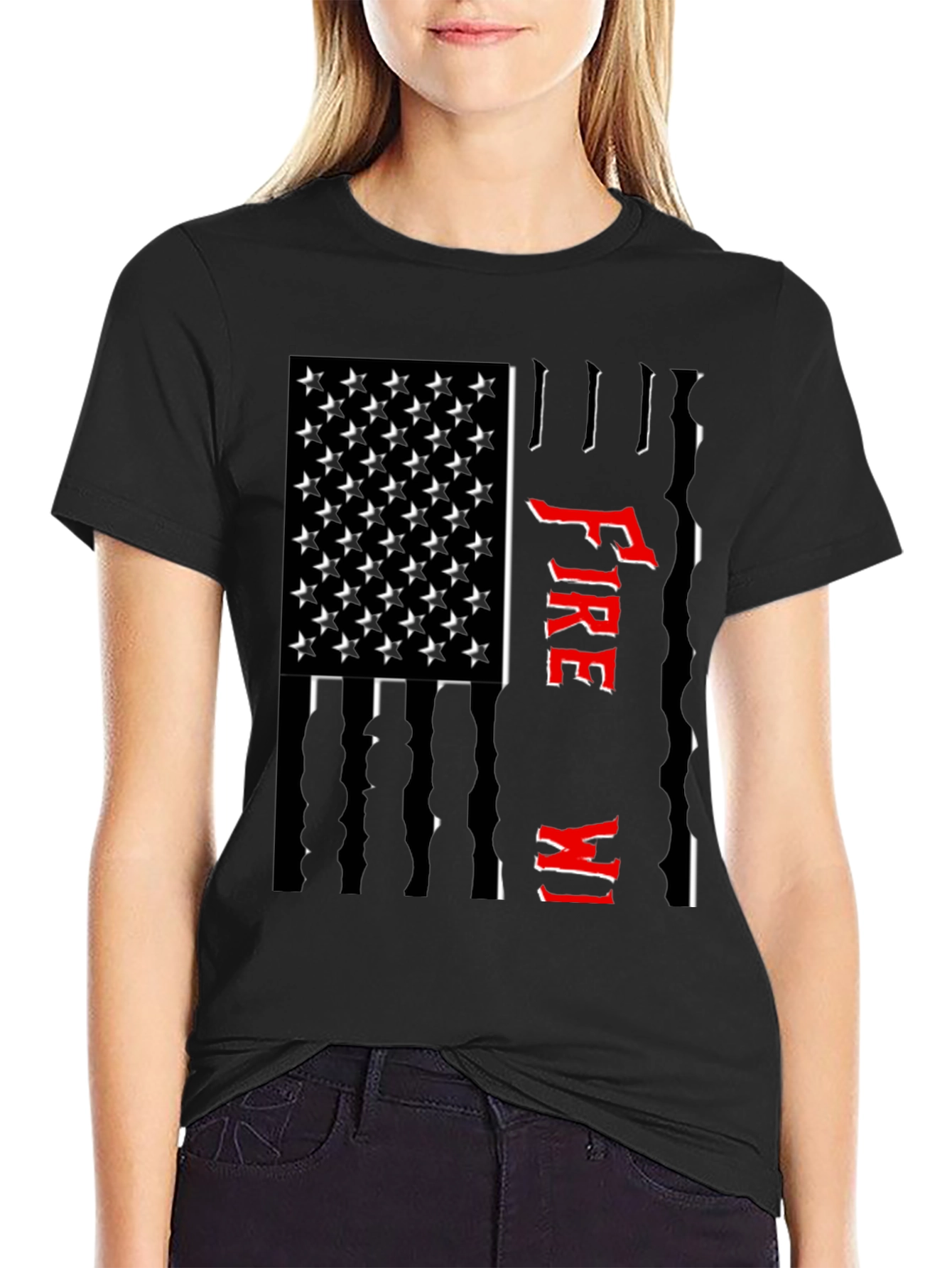 Firefighter USA Flag Graphic Tee - Black