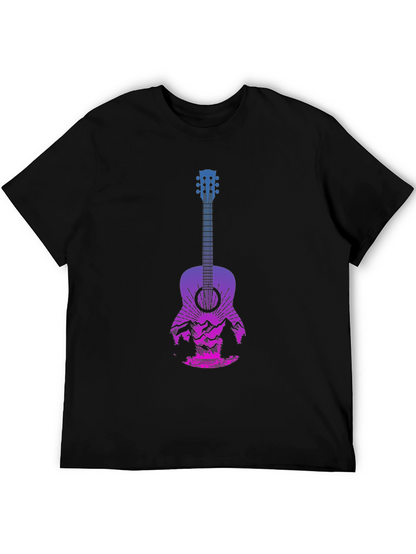Guitar Landscape Graphic Tee - Mountain Sunset Design