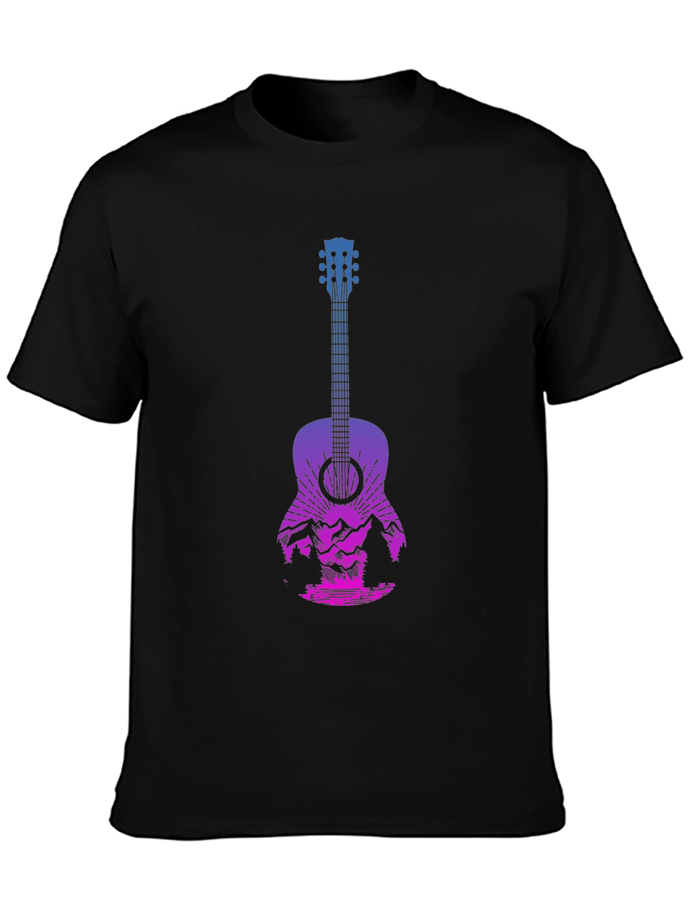 Guitar Landscape Graphic Tee - Mountain Sunset Design