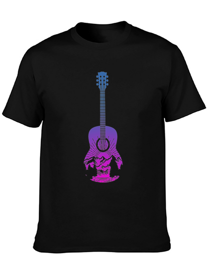 Guitar Landscape Graphic Tee - Mountain Sunset Design
