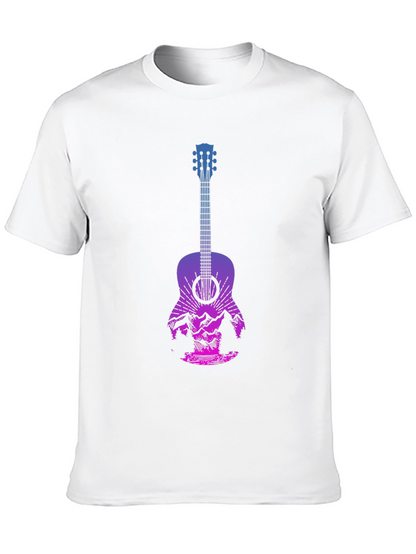 Guitar Landscape Graphic Tee - Mountain Sunset Design