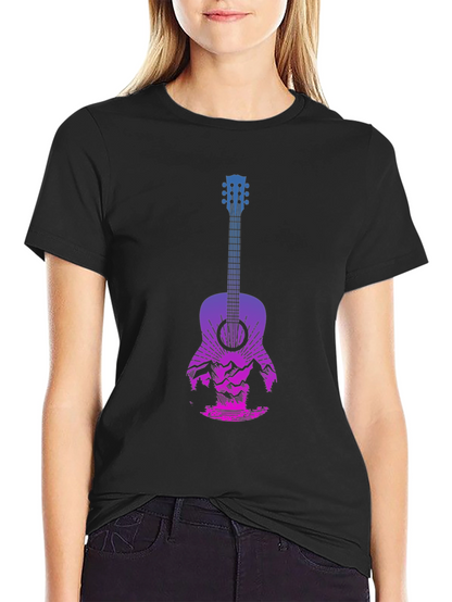 Guitar Landscape Graphic Tee - Mountain Sunset Design