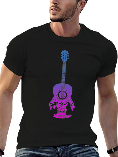 Guitar Landscape Graphic Tee - Mountain Sunset Design