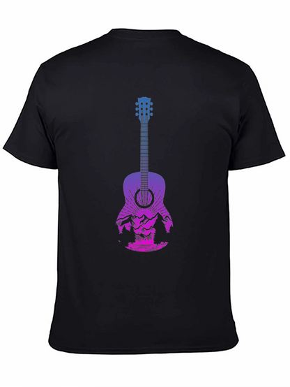 Guitar Landscape Graphic Tee - Mountain Sunset Design
