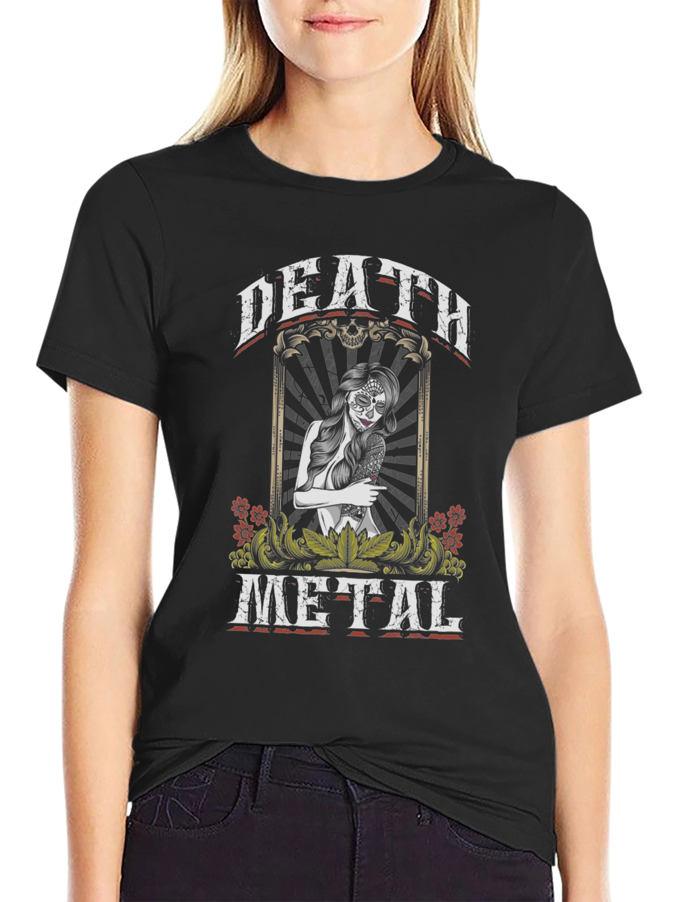 Death Metal Sugar Skull Graphic T-Shirt