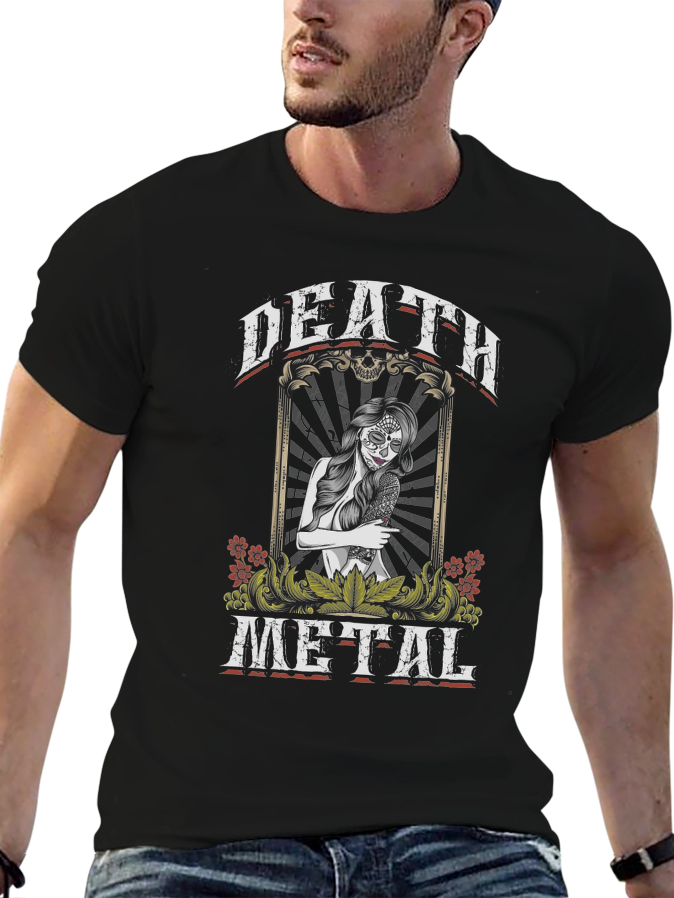 Death Metal Sugar Skull Graphic T-Shirt