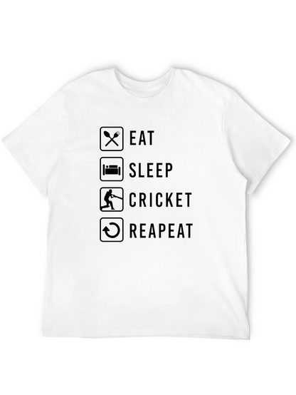 Eat Sleep Cricket Repeat Black Graphic T-Shirt