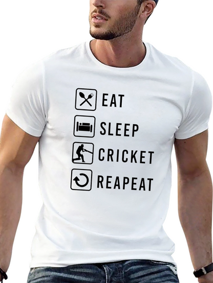 Eat Sleep Cricket Repeat Black Graphic T-Shirt