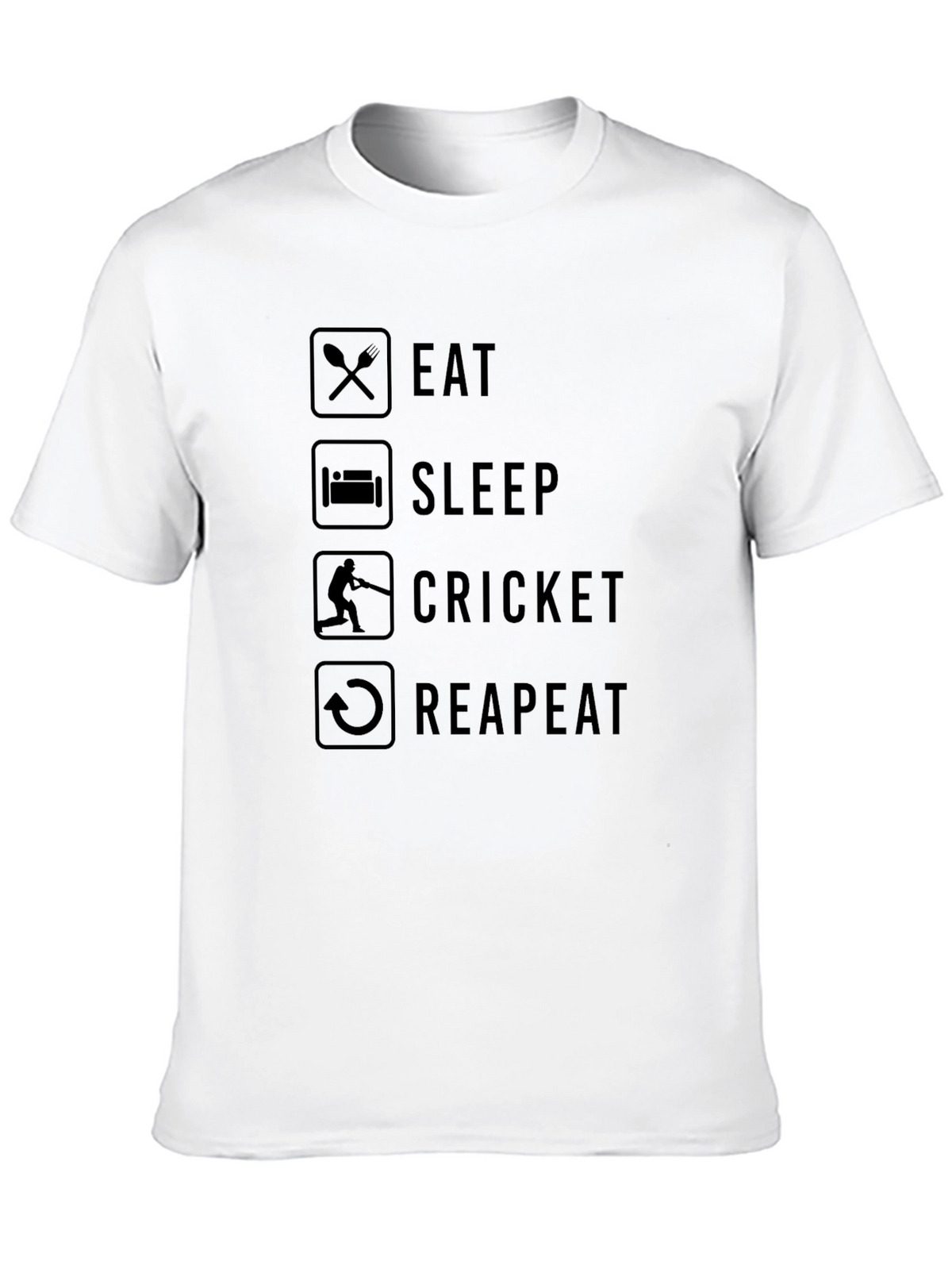 Eat Sleep Cricket Repeat Black Graphic T-Shirt