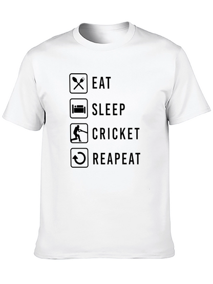 Eat Sleep Cricket Repeat Black Graphic T-Shirt