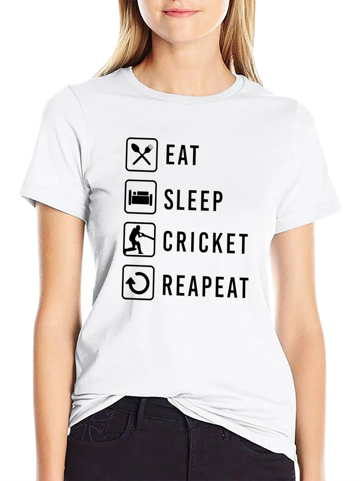 Eat Sleep Cricket Repeat Black Graphic T-Shirt