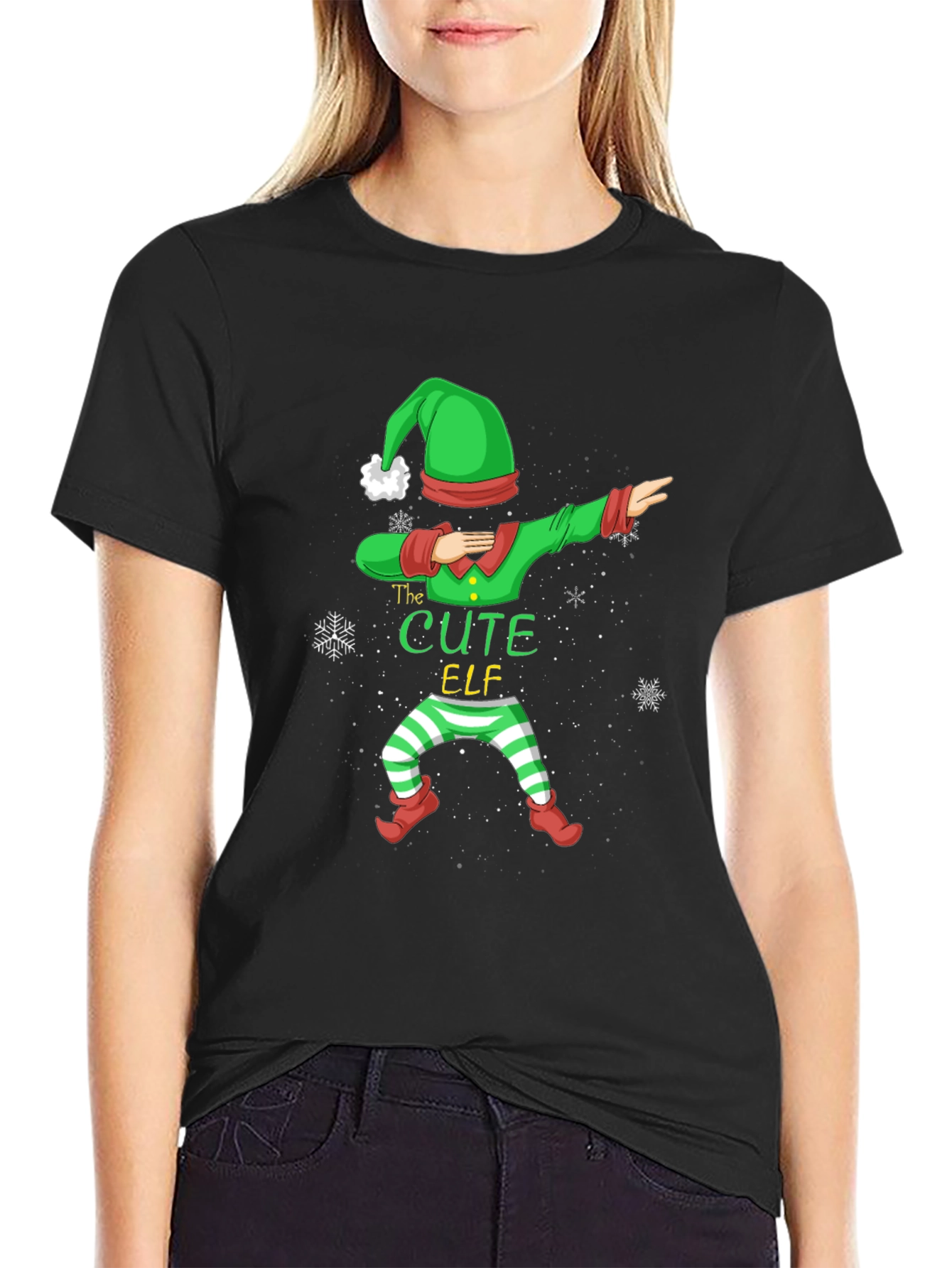 Cute Elf Dabbing Graphic Tee - Holiday Fun