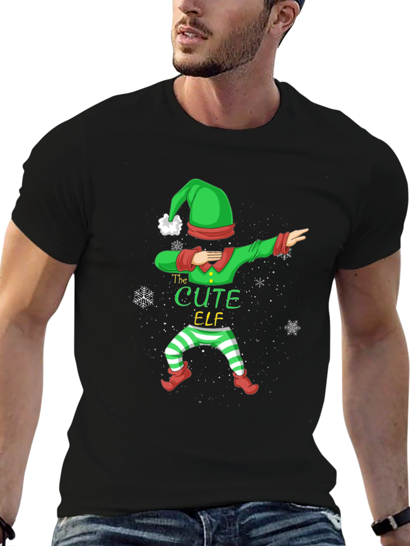Cute Elf Dabbing Graphic Tee - Holiday Fun
