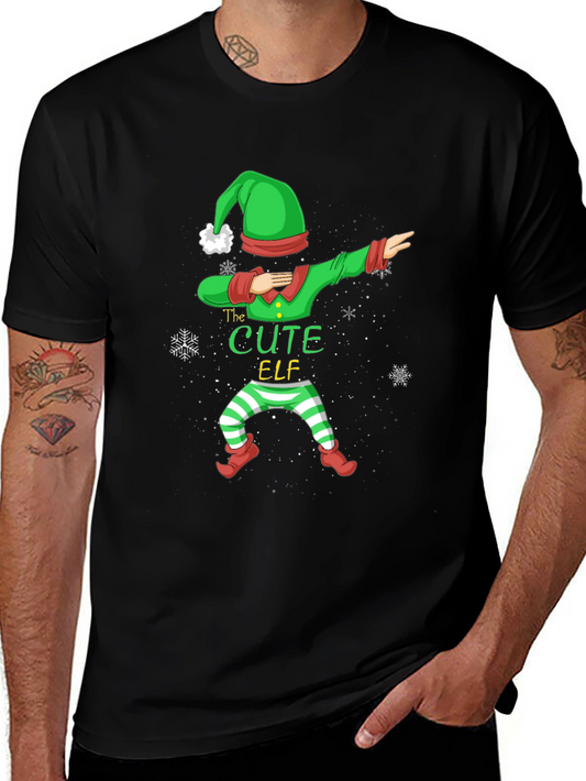 Cute Elf Dabbing Graphic Tee - Holiday Fun