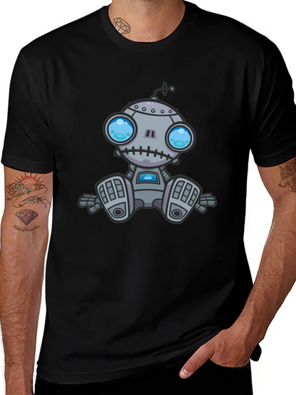 Robot Graphic Print Black T-Shirt