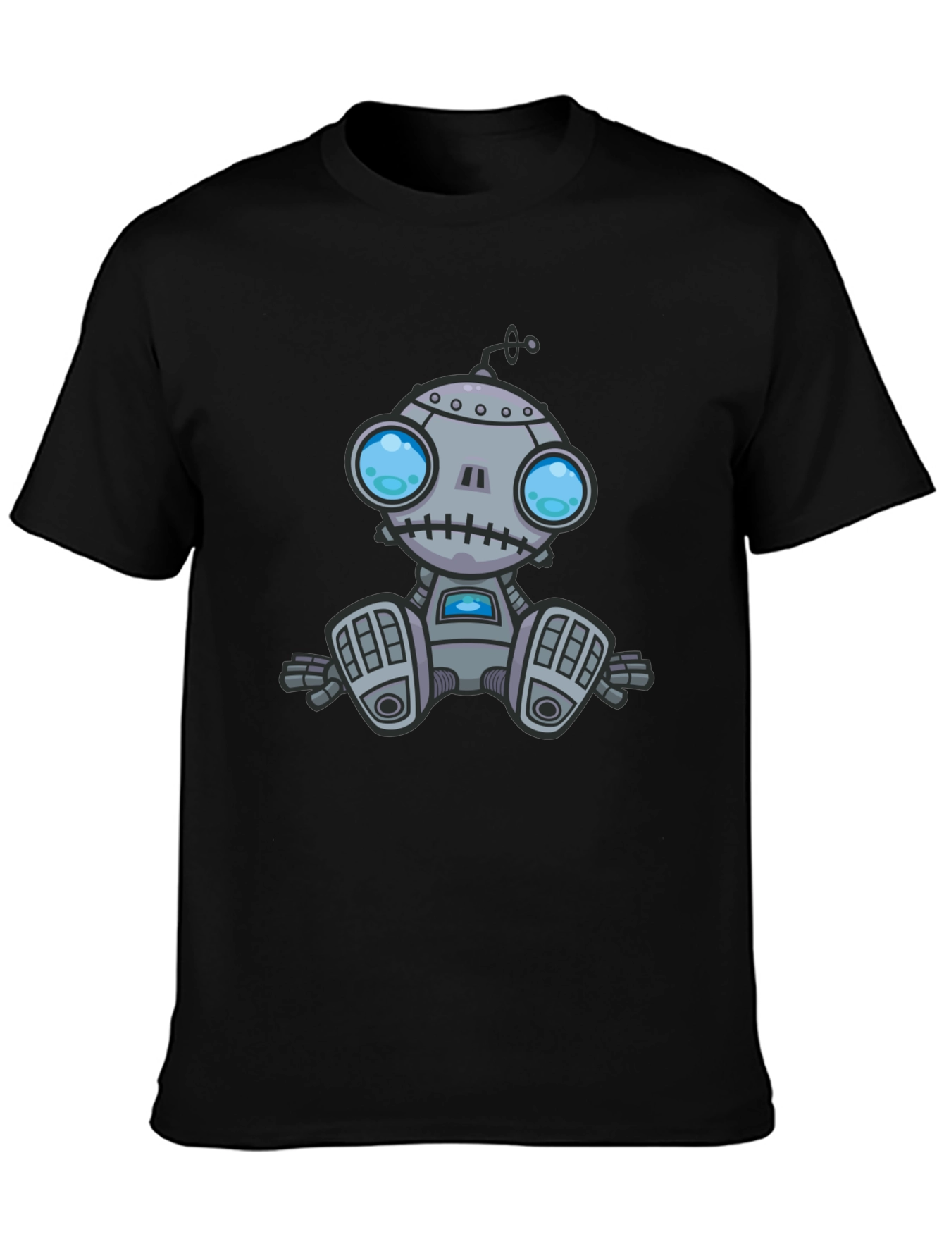 Robot Graphic Print Black T-Shirt