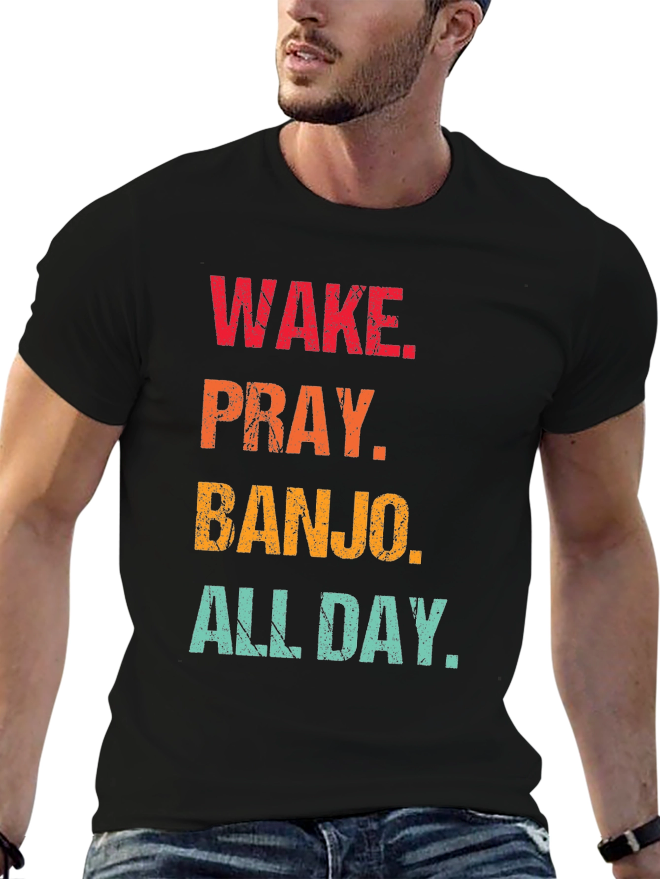 Wake Pray Banjo All Day Black T-Shirt