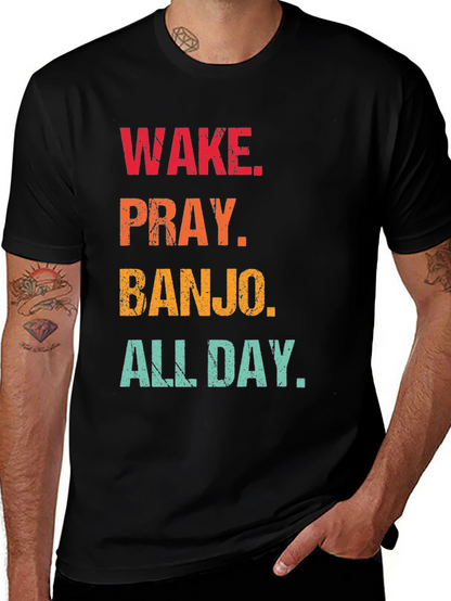 Wake Pray Banjo All Day Black T-Shirt