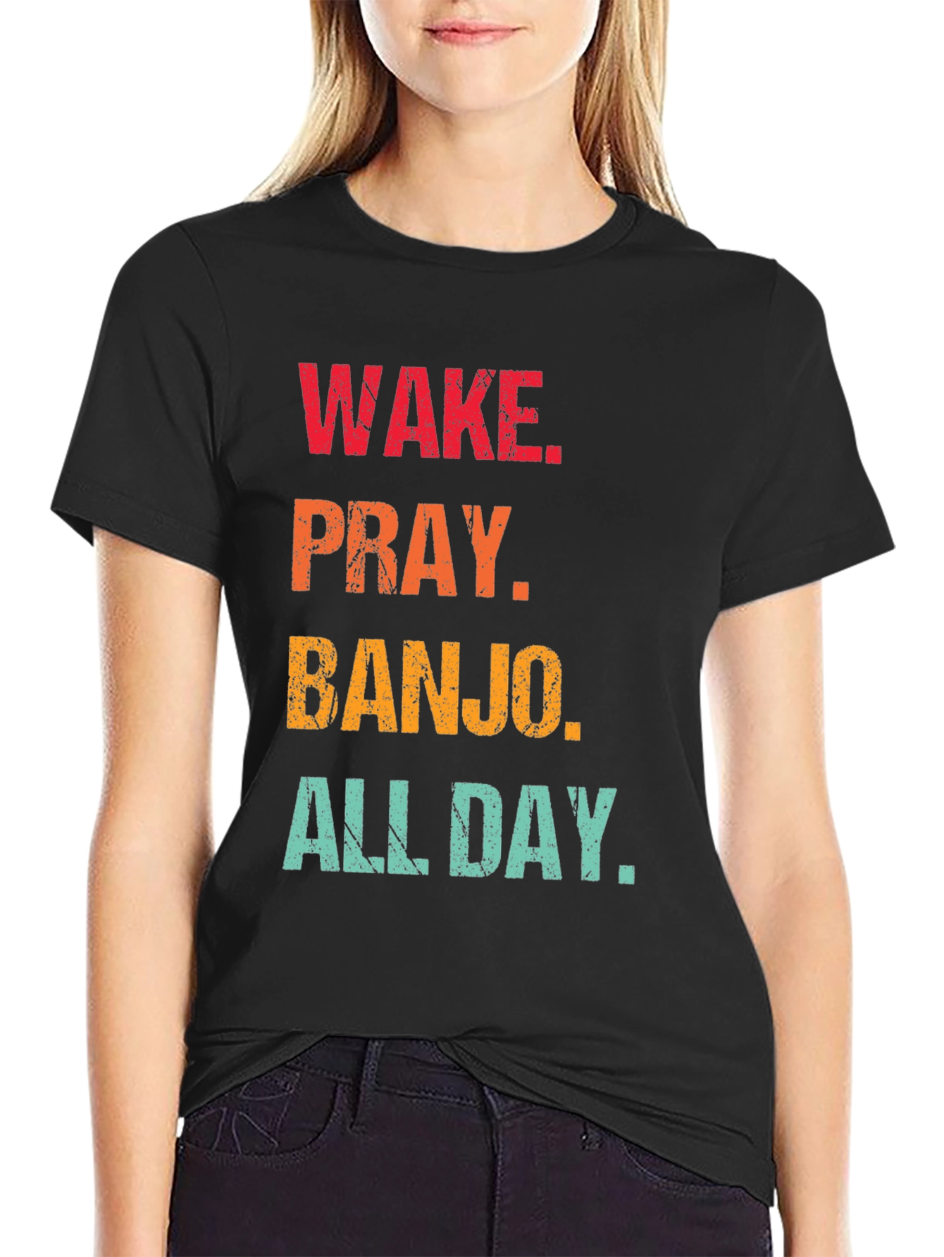 Wake Pray Banjo All Day Black T-Shirt