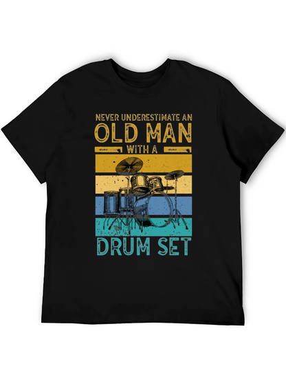 Old Man Drum Set Graphic Tee - Black